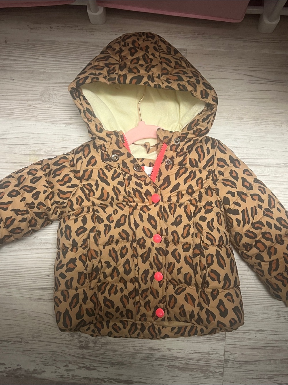 Leopard Print Hooded Puffer Jacket - 12M